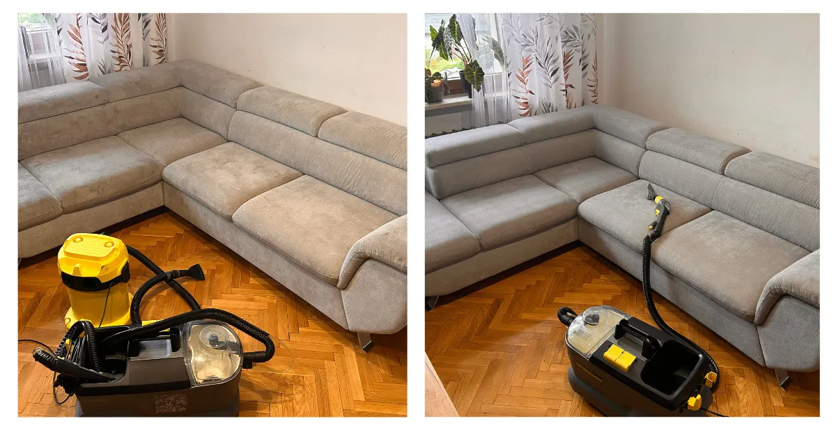 Czyszczenie jasnego, zaplamionego narożnika - przed